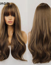 Emmor Synthetic Wigs Natural Ombre, Brown Wavy Hair Wig for Women Heat Resistant Fiber
