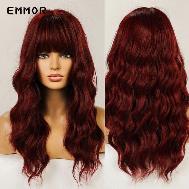 Emmor Synthetic Wigs Natural Ombre, Brown Wavy Hair Wig for Women Heat Resistant Fiber