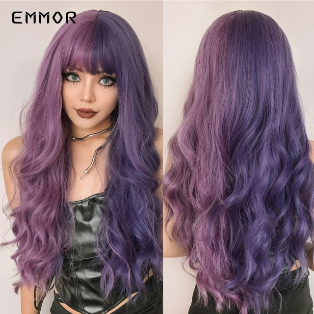 Emmor Synthetic Wigs Natural Ombre, Brown Wavy Hair Wig for Women Heat Resistant Fiber