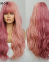 Emmor Synthetic Wigs Natural Ombre, Brown Wavy Hair Wig for Women Heat Resistant Fiber