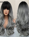 Emmor Synthetic Wigs Natural Ombre, Brown Wavy Hair Wig for Women Heat Resistant Fiber