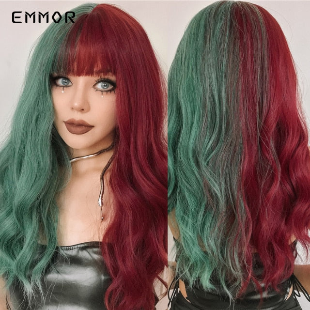 Emmor Synthetic Wigs Natural Ombre, Brown Wavy Hair Wig for Women Heat Resistant Fiber