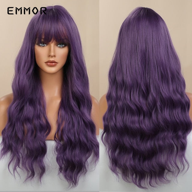 Emmor Synthetic Wigs Natural Ombre, Brown Wavy Hair Wig for Women Heat Resistant Fiber