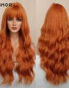 Emmor Synthetic Wigs Natural Ombre, Brown Wavy Hair Wig for Women Heat Resistant Fiber
