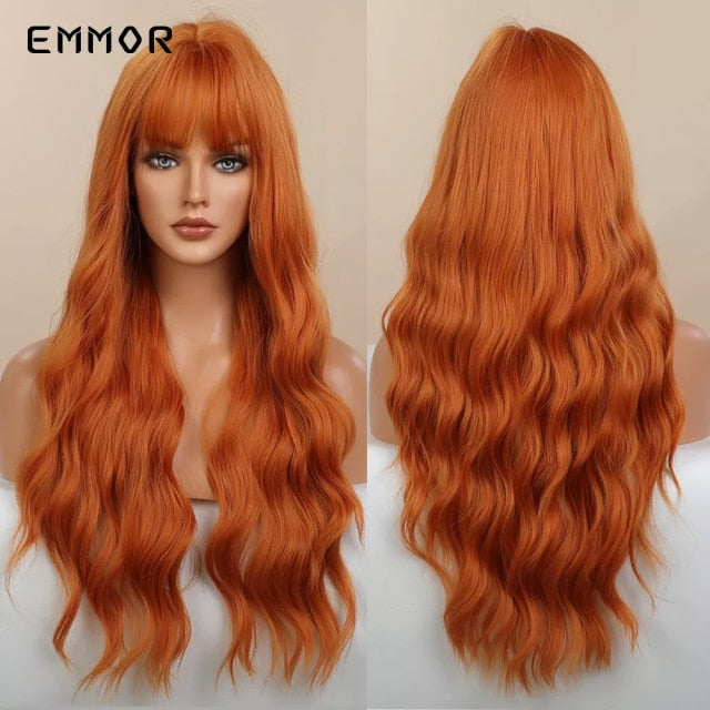 Emmor Synthetic Wigs Natural Ombre, Brown Wavy Hair Wig for Women Heat Resistant Fiber