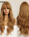 Emmor Synthetic Wigs Natural Ombre, Brown Wavy Hair Wig for Women Heat Resistant Fiber