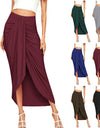 Casual Slit Wrap Asymmetrical Maxi Draped Solid Skirt