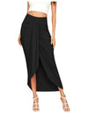 Casual Slit Wrap Asymmetrical Maxi Draped Solid Skirt