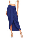 Casual Slit Wrap Asymmetrical Maxi Draped Solid Skirt