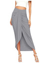 Casual Slit Wrap Asymmetrical Maxi Draped Solid Skirt