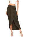 Casual Slit Wrap Asymmetrical Maxi Draped Solid Skirt
