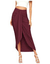 Casual Slit Wrap Asymmetrical Maxi Draped Solid Skirt