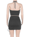 Two Piece Halter Top Drawstring Side Skirt