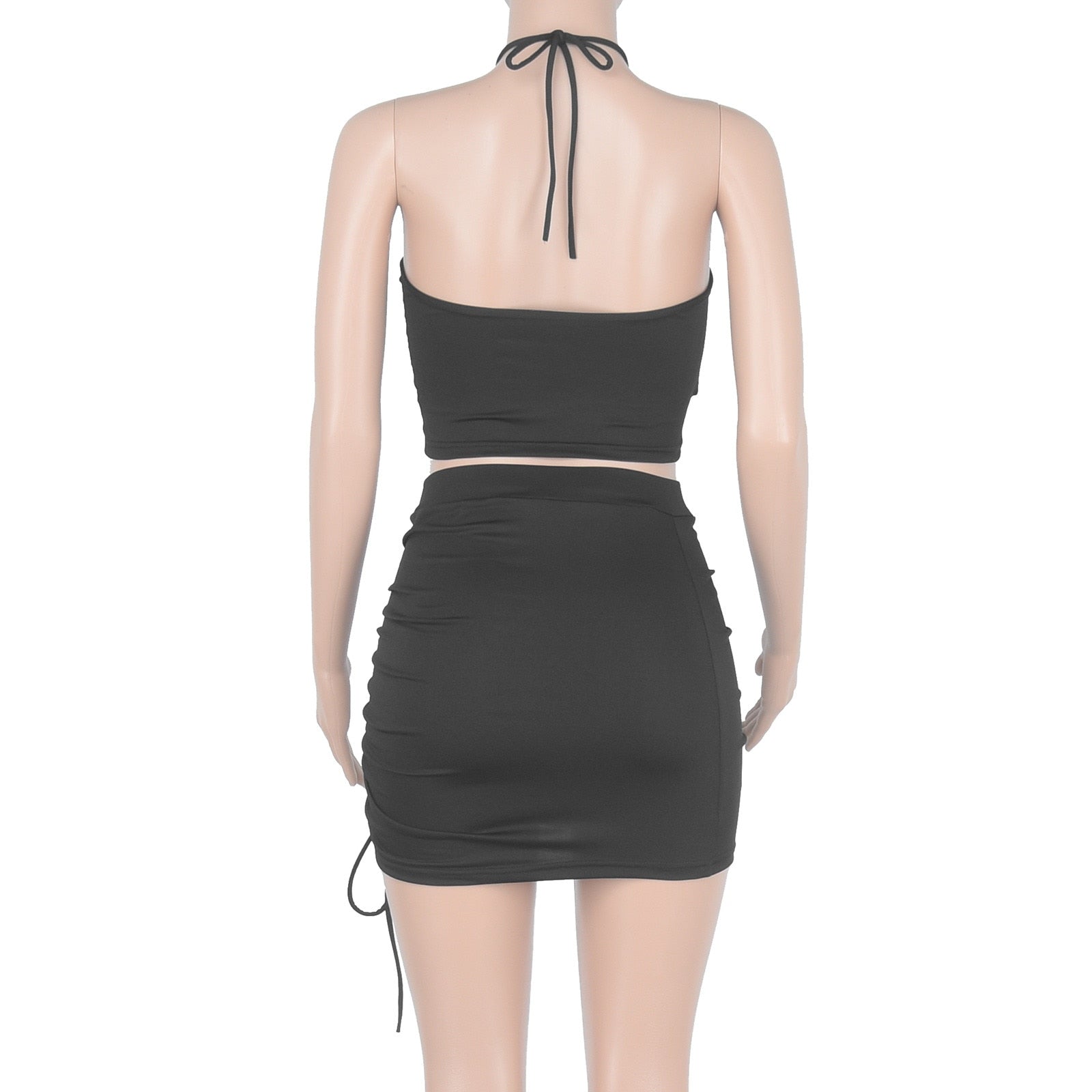 Two Piece Halter Top Drawstring Side Skirt