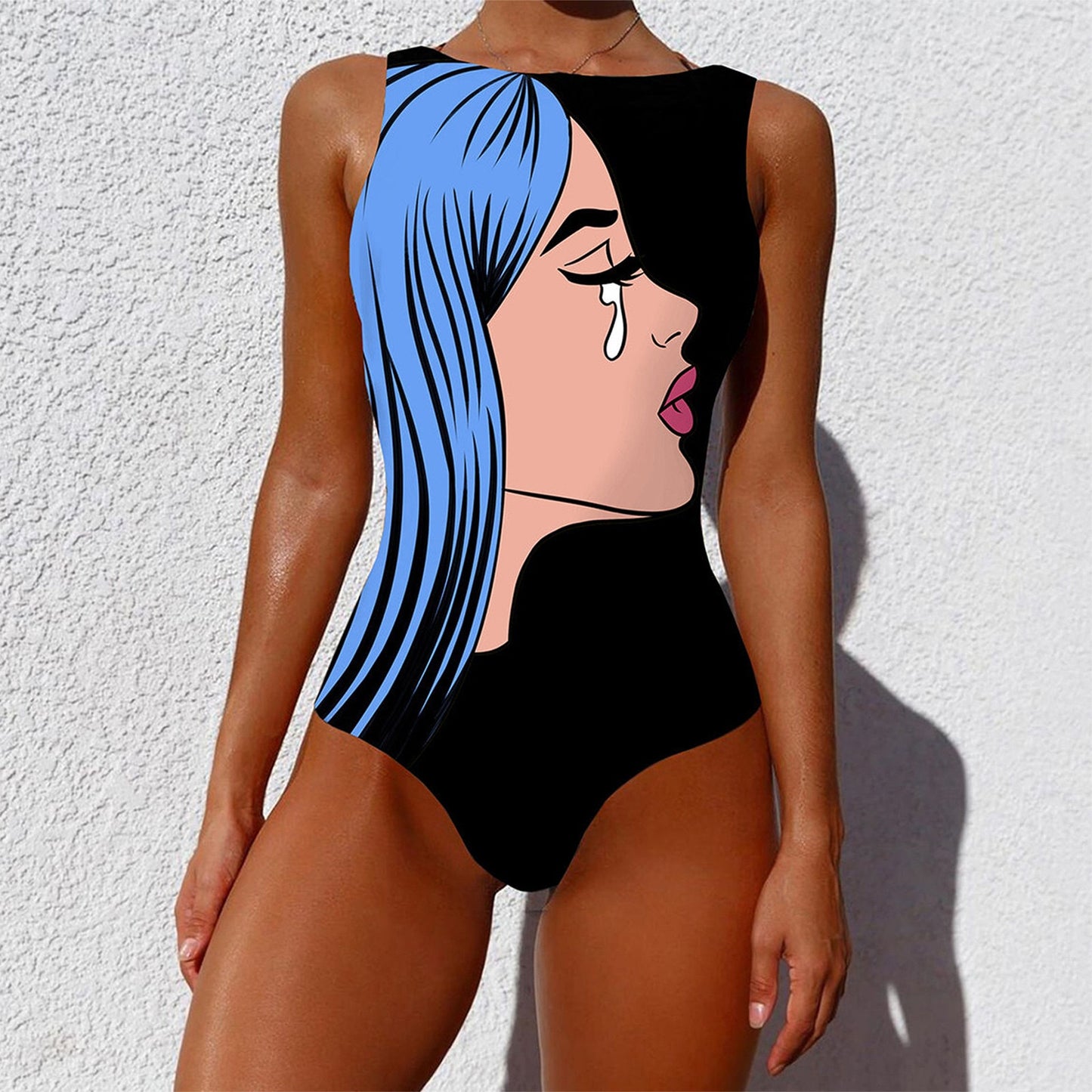 Backless One-Piece Graffiti Abstract Print Bathing Suit