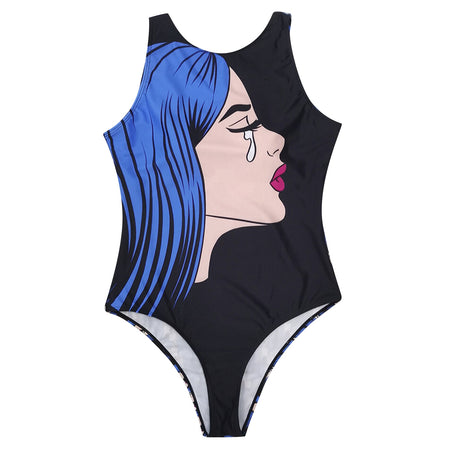 Backless One-Piece Graffiti Abstract Print Bathing Suit