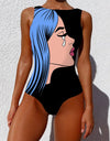 Backless One-Piece Graffiti Abstract Print Bathing Suit