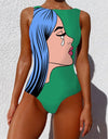 Backless One-Piece Graffiti Abstract Print Bathing Suit