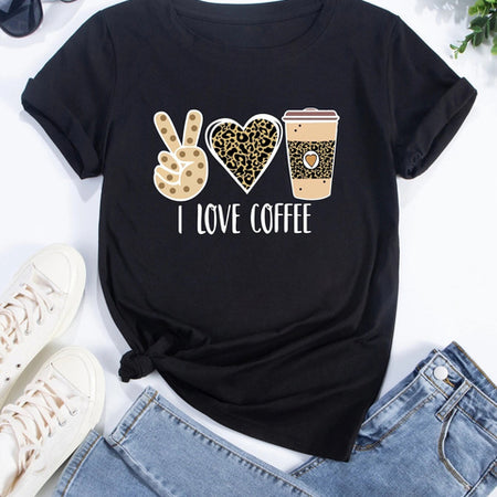 I Love Coffee Letters Graphic Printed Women T-shirt