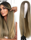 Long Straight Synthetic Wigs for Women Middle Part Pink Color Ombre Brown