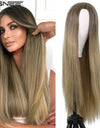 Long Straight Synthetic Wigs for Women Middle Part Pink Color Ombre Brown