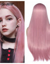 Long Straight Synthetic Wigs for Women Middle Part Pink Color Ombre Brown
