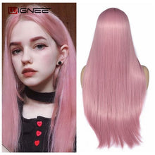 Cargar imagen en el visor de la galería, Long Straight Synthetic Wigs for Women Middle Part Pink Color Ombre Brown
