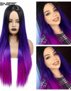 Long Straight Synthetic Wigs for Women Middle Part Pink Color Ombre Brown