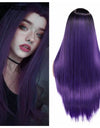 Long Straight Synthetic Wigs for Women Middle Part Pink Color Ombre Brown