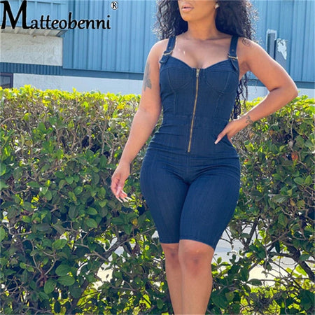 One Piece Adjustable Spaghetti Strap Denim Jumpsuit