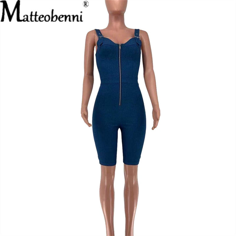 One Piece Adjustable Spaghetti Strap Denim Jumpsuit