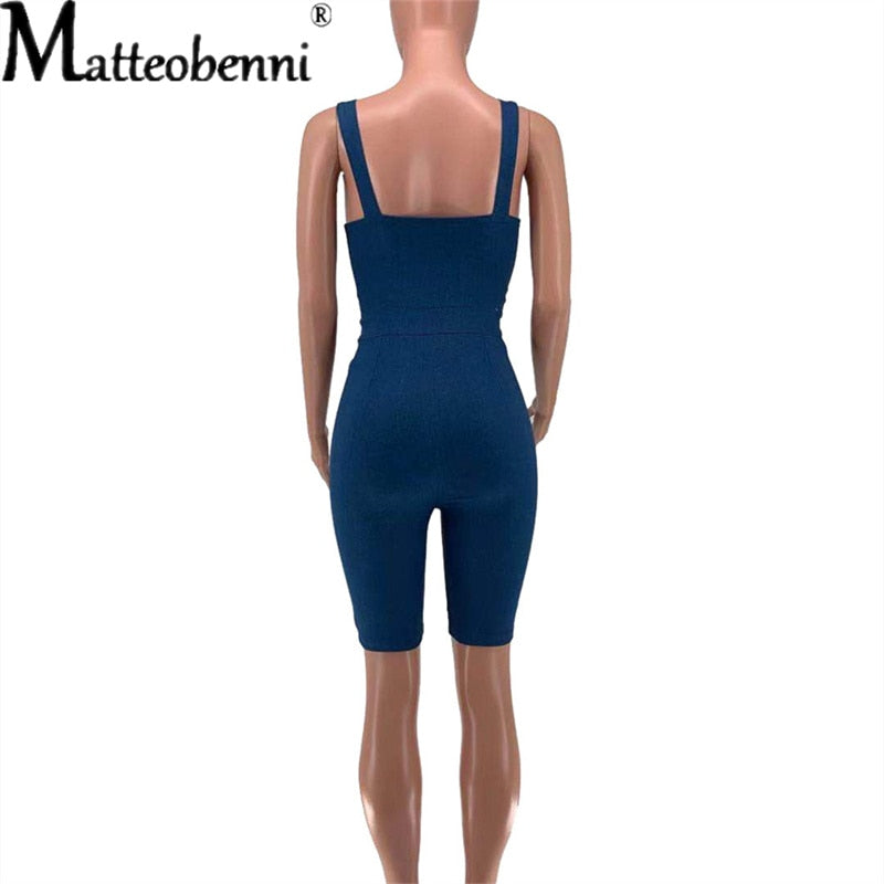 One Piece Adjustable Spaghetti Strap Denim Jumpsuit