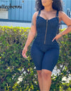 One Piece Adjustable Spaghetti Strap Denim Jumpsuit