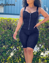 One Piece Adjustable Spaghetti Strap Denim Jumpsuit