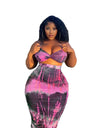 Two Piece Short Backless Strapless Crop Top and High Waist Skinny Knee-length Skirt