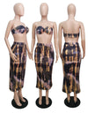 Two Piece Short Backless Strapless Crop Top and High Waist Skinny Knee-length Skirt