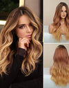 Long, Wavy Natural Synthetic Wig Ombre, Blonde & Brown