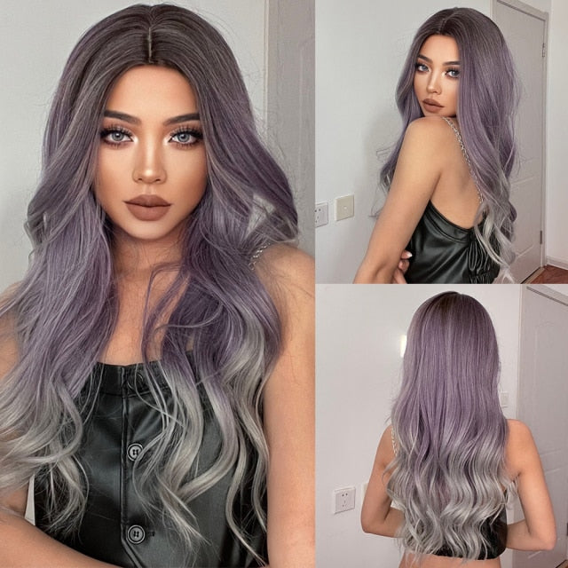 Long, Wavy Natural Synthetic Wig Ombre, Blonde & Brown