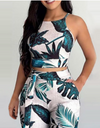 2-piece set palm leaf print sling suit