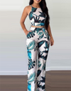 2-piece set palm leaf print sling suit