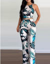 2-piece set palm leaf print sling suit