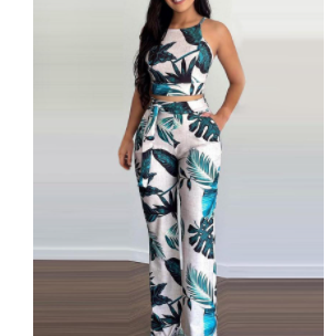 2-piece set palm leaf print sling suit