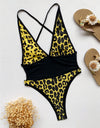 Leopard V Neck Backless Bikini