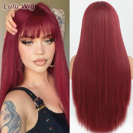 Heat Resistant Natural Hair Long Straight Wig With Bangs