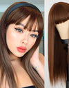 Heat Resistant Natural Hair Long Straight Wig With Bangs