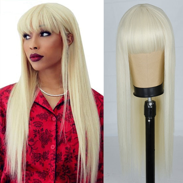 Heat Resistant Natural Hair Long Straight Wig With Bangs