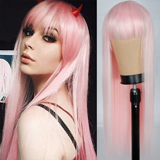 Heat Resistant Natural Hair Long Straight Wig With Bangs