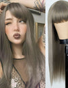 Heat Resistant Natural Hair Long Straight Wig With Bangs
