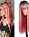 Heat Resistant Natural Hair Long Straight Wig With Bangs