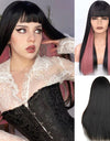 Heat Resistant Natural Hair Long Straight Wig With Bangs